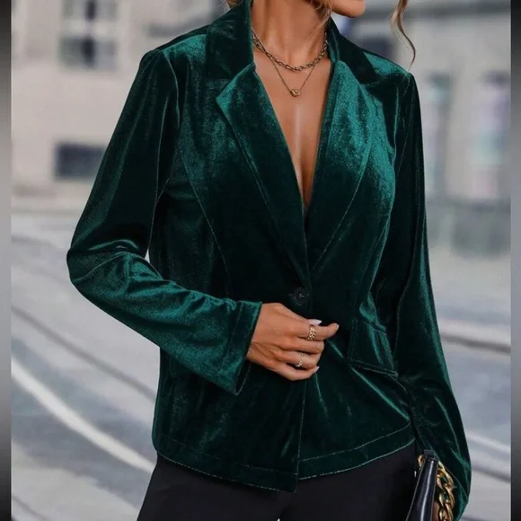 Emerald green, velvet Valore blazer jacket - Picture 6 of 6